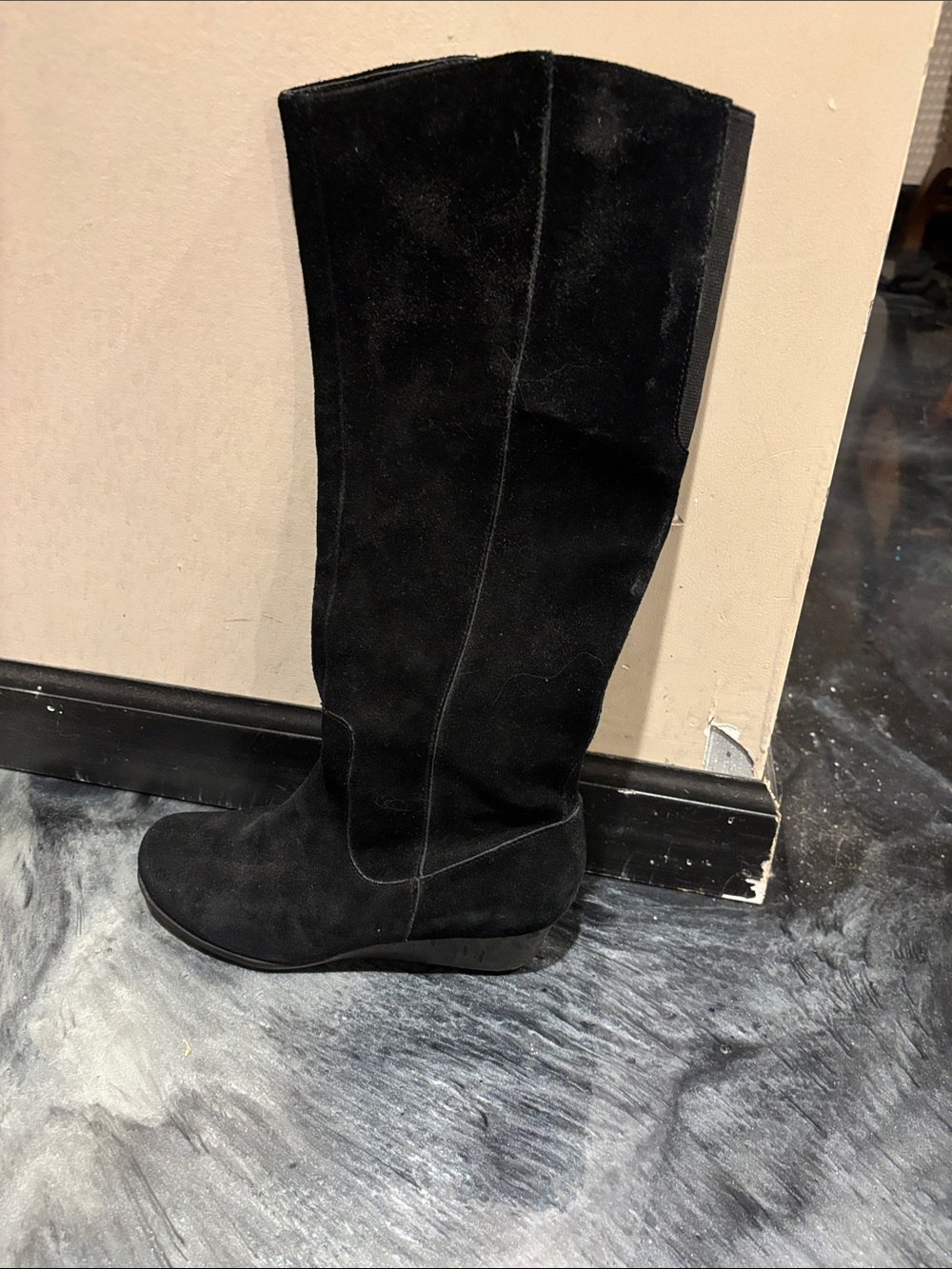 Abella Black Suede Knee-High Boot